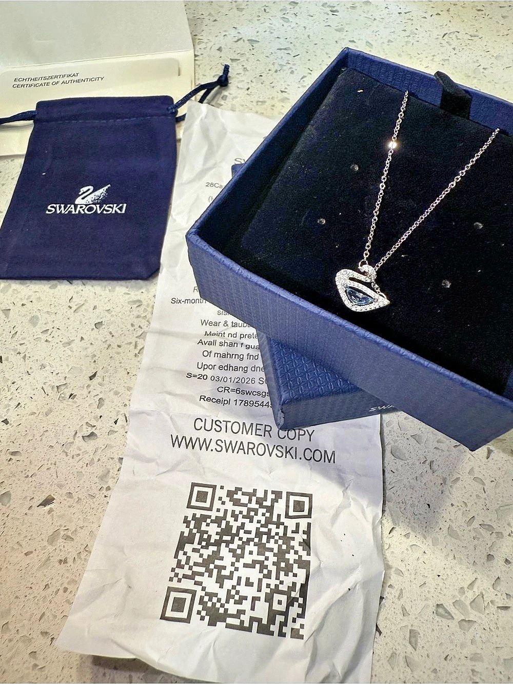 Swarovski Iconic Swan Pendant, Small, Blue, Rhodium Plated Crystal Pendant